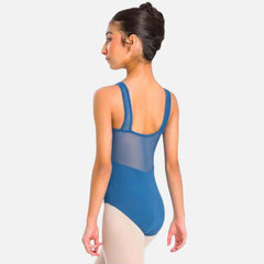 Child wearing So Danca Marley SL21 tank leotard with mesh straps