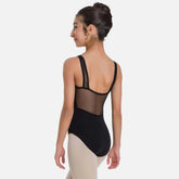 Child wearing So Danca Marley SL21 tank leotard with mesh straps