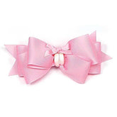 Dasha Designs 4062 Grosgrain Bow in pink with layered ribbon and miniature ballet shoes at center for hair
