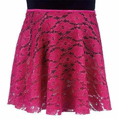 Dasha Designs 4531 Girls Lace Pull-On Skirt in bright pink with floral lace pattern and fold-over elastic waistband