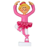 Dasha Designs 6062 Ballet Ornament featuring a cheerful ballerina figurine in a pink top, glittery tutu, white leggings, and pink ballet shoes