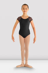 Girls Heart Mesh Cap Sleeve Leotard Leotards Bloch Child 6X-7 Black