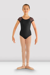 Girls Heart Mesh Cap Sleeve Leotard Leotards Bloch Child 6X-7 Black