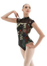 Black mesh cap sleeve leotard with feline design by Nikolay