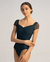 Nikolay Effie mesh cap sleeve leotard with sweetheart neckline and mesh V-back
