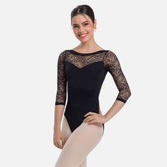 So Danca SL109 Desiree adult half sleeve leotard with floral lace