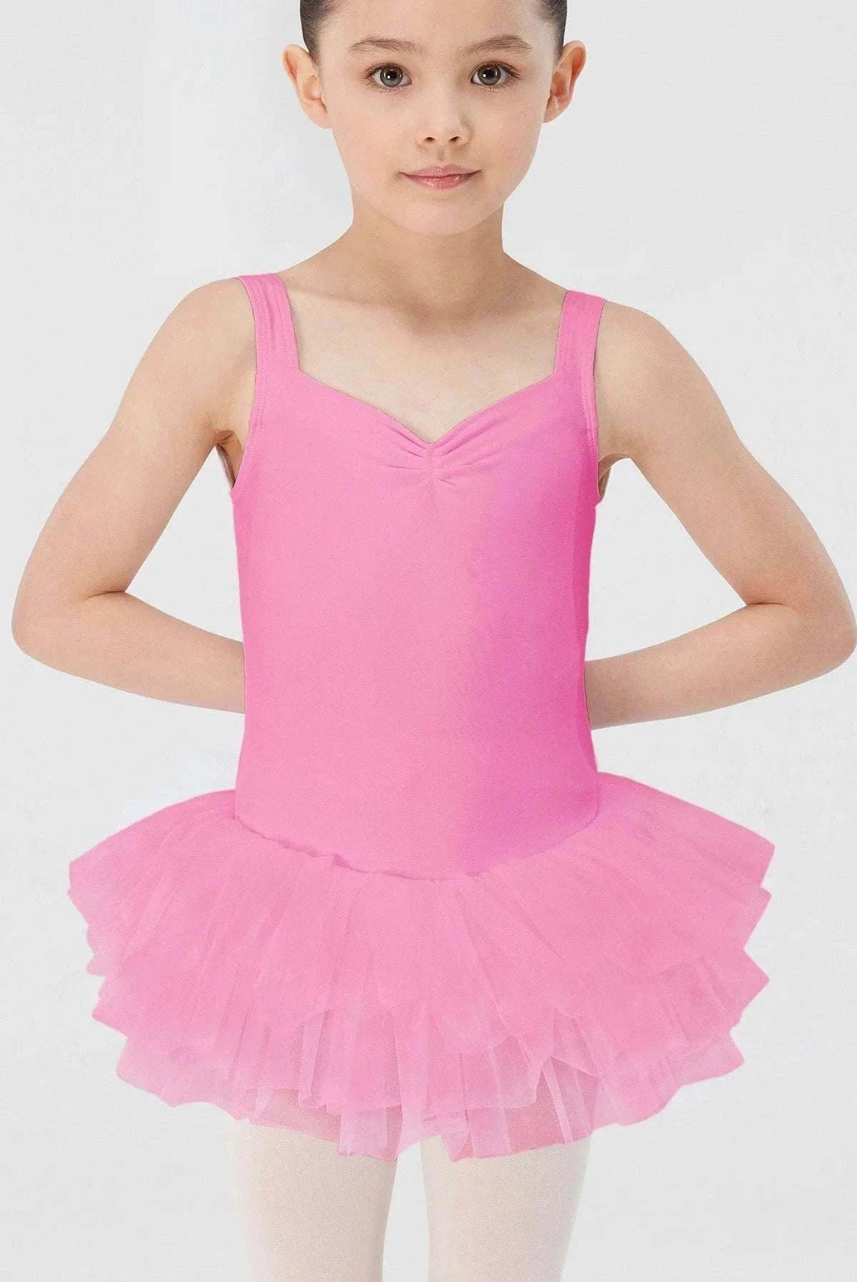Girl's tutu skirted leotard dress with bow and layered tulle