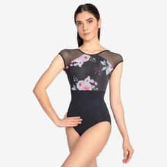 Só Dança "Ella" Flower Mesh Cap Sleeve Adult Leotard