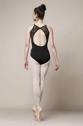 Ladies Messina Flock Mesh Open Back Camisole Leotard Leotards Mirella Adult P Black