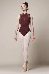 Ladies Zipper Front Messina Flock Mesh Back Tank Leotard Leotards Mirella