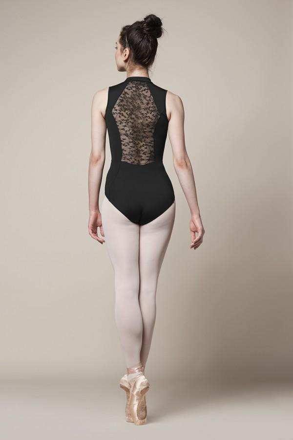 Ladies Zipper Front Olivina Lace Panelled Tank Leotard Leotards Mirella Adult P Black
