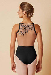Mesh Back Embroidered Leotard Leotards Mirella Adult P Black