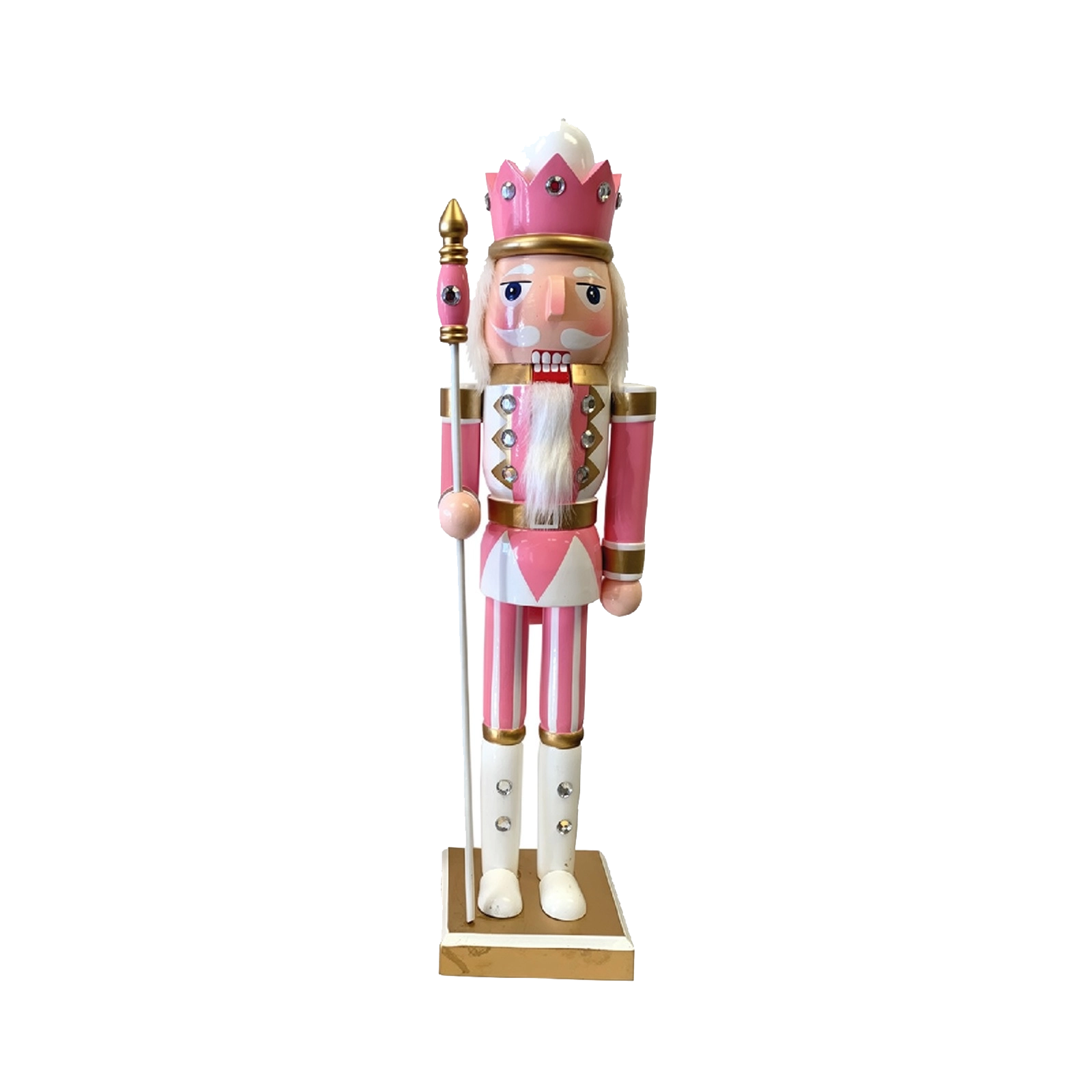 14-inch pink and gold wooden nutcracker figure on a wooden base