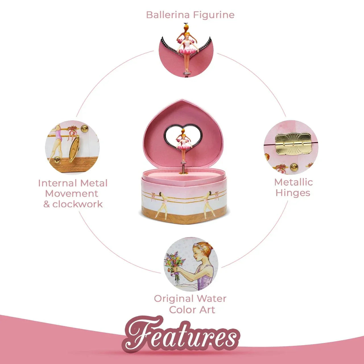 Ballerina Heart-Shaped Musical Jewelry Box