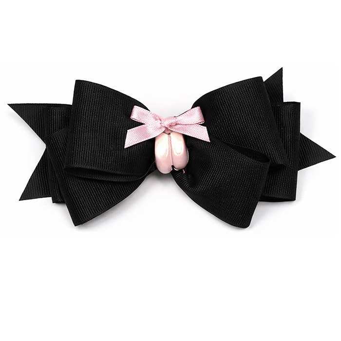 Dasha Designs 4062 grosgrain hair bow with miniature ballet shoes
