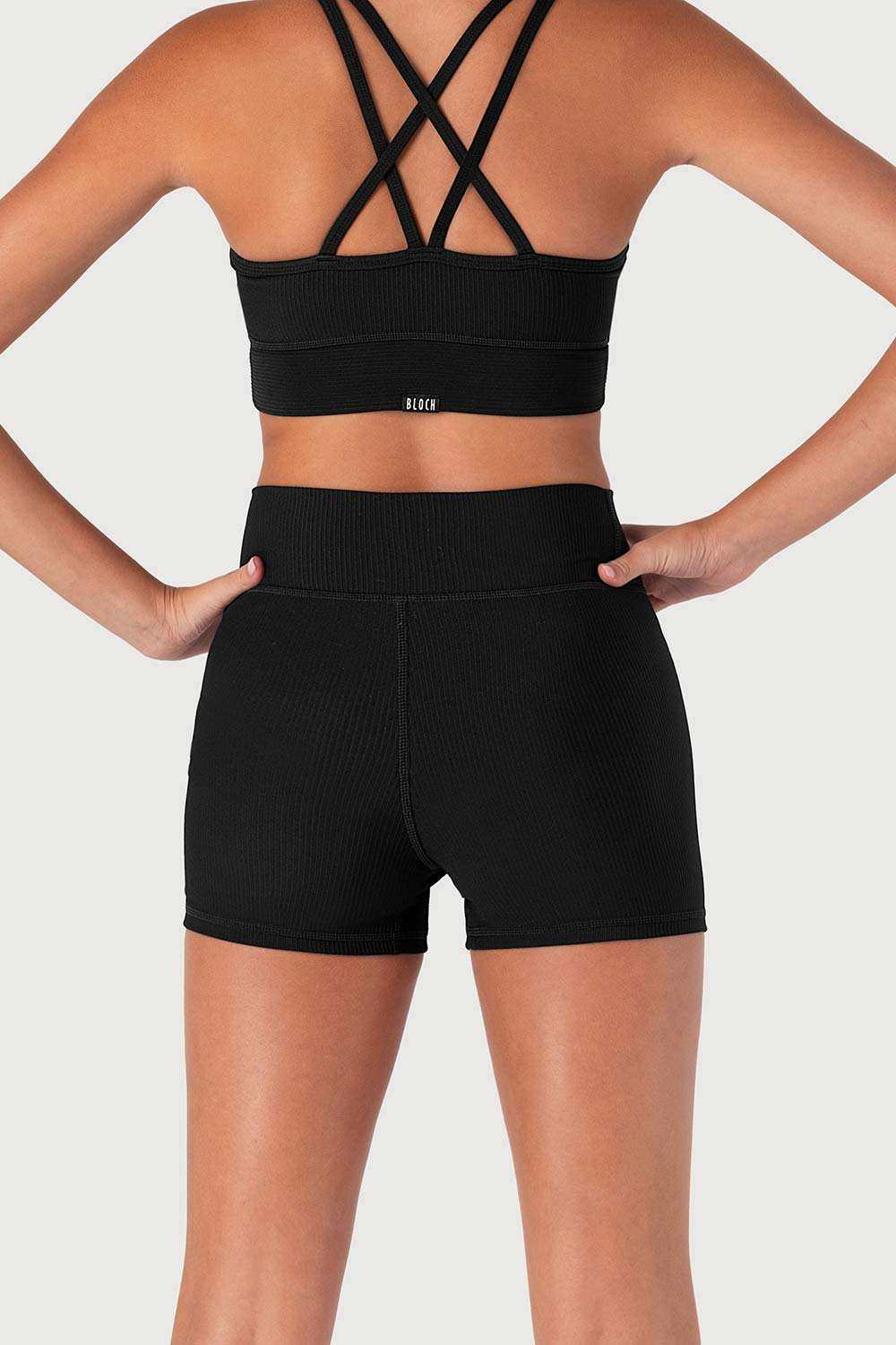 Child wearing Bloch D55768G Rib Striker ribbed dance shorts