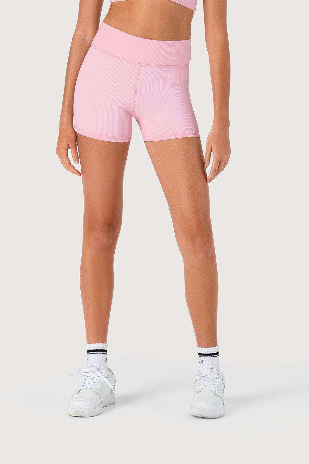 Child wearing Bloch D55768G Rib Striker ribbed dance shorts