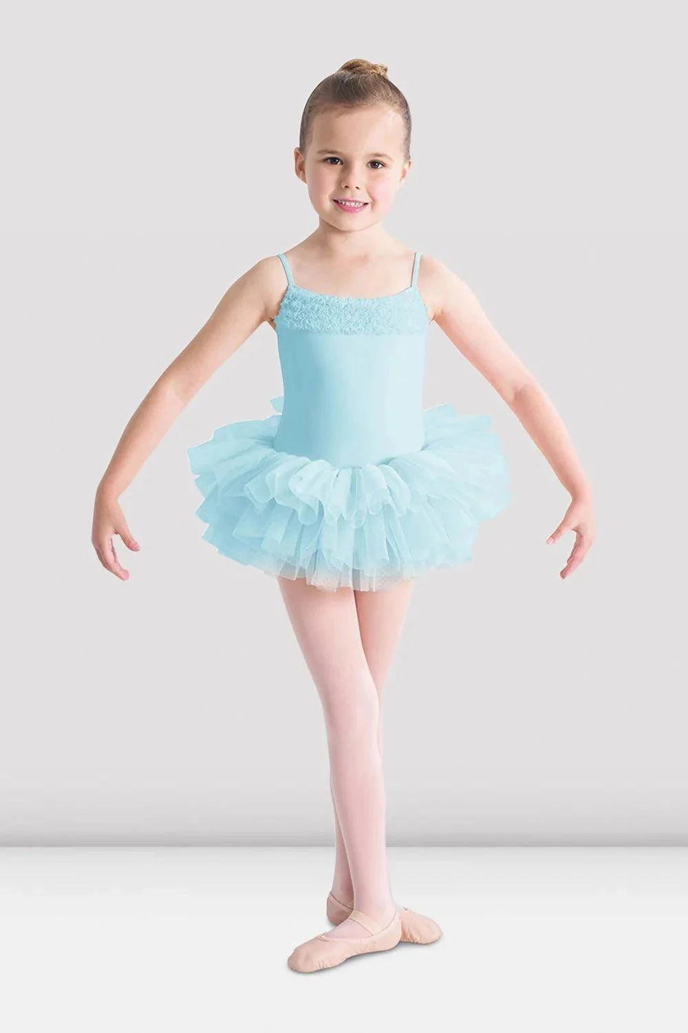 Bloch Girls Hanami tutu leotard with ruffle camisole and three-layer tulle skirt