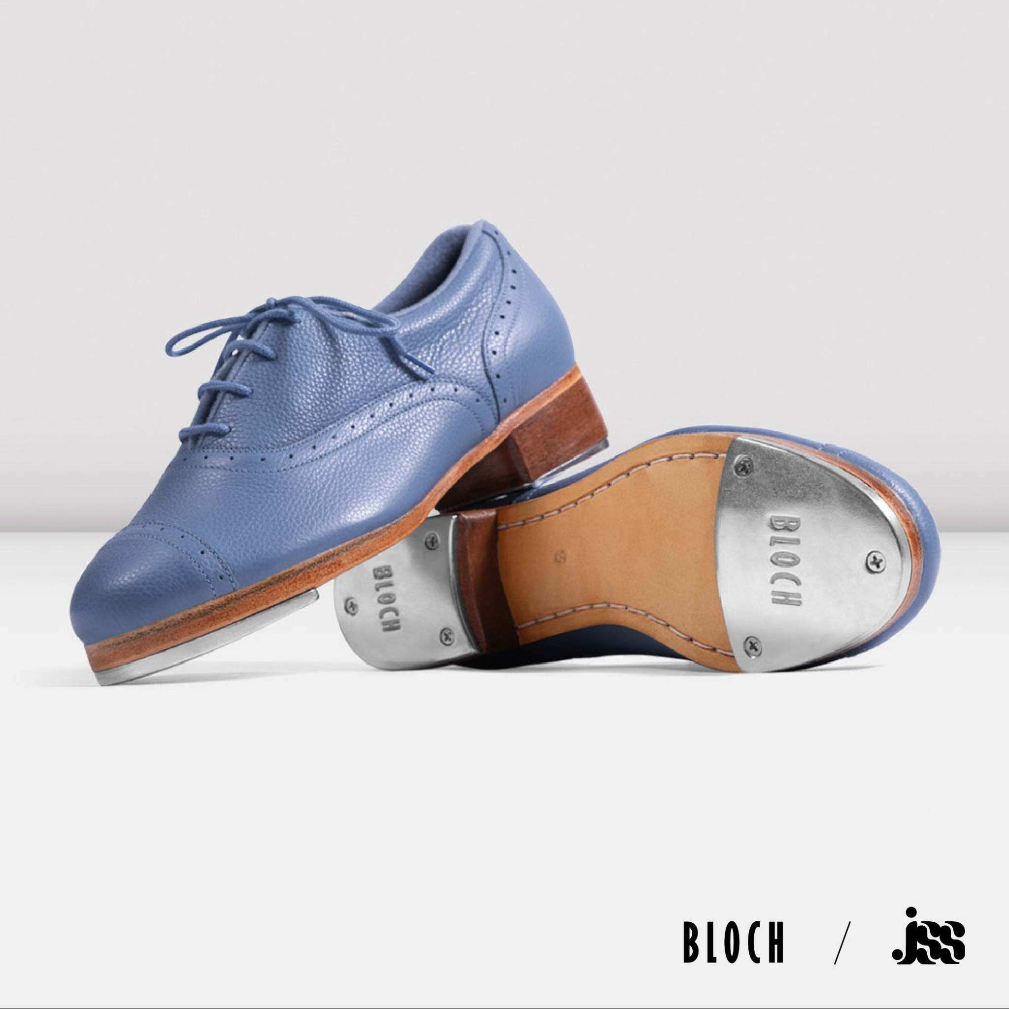 Bloch S0313L limited edition Jason Samuels Smith ladies tap shoes in blue leather, with lace-up Oxford design and metal taps.