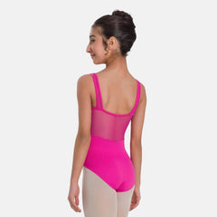 Child wearing So Danca Marley SL21 tank leotard with mesh straps