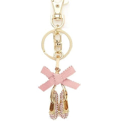 Crystal ballet shoe dance word keychain with pink bow