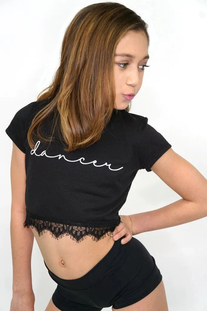 Kids Crop Top Trendy Trends Dancer Signature Lace Short Sleeve Texas Dance Supply