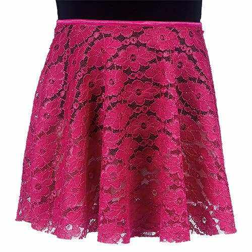 Dasha Designs 4531 Girls Lace Pull-On Skirt in bright pink with floral lace pattern and fold-over elastic waistband