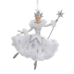Kurt Adler C9256 Snow Queen ballerina ornament hanging from a pink ribbon