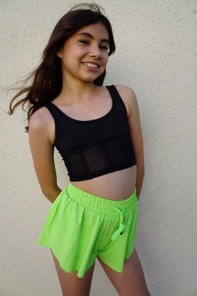 Kids Shorts - Flutter Skort Bottoms Trendy Trends Neon Green