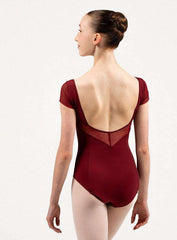 Nikolay Effie mesh cap sleeve leotard with sweetheart neckline and mesh V-back