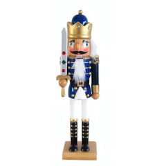 15-inch Royal King wooden nutcracker figure in a blue uniform