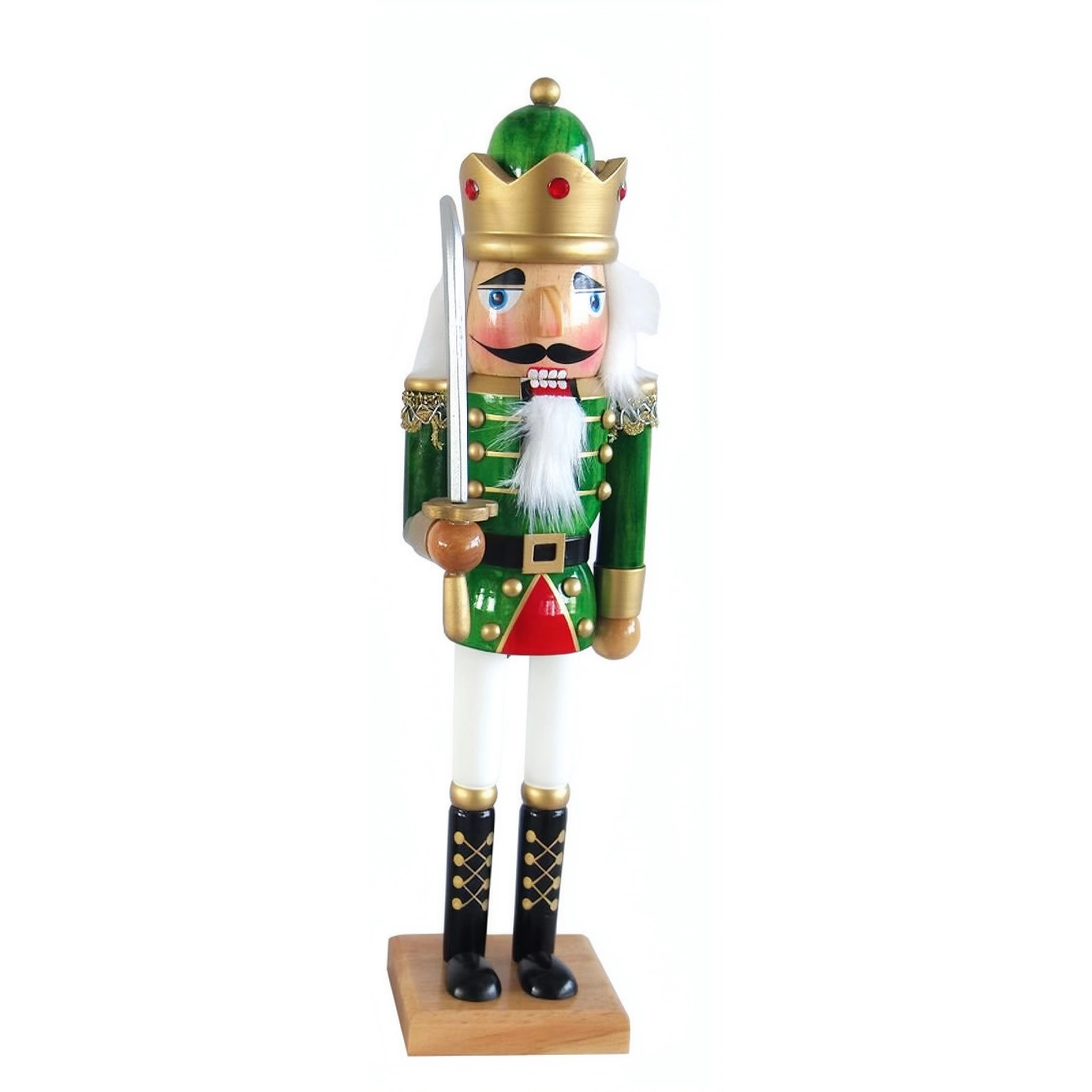 15-inch Royal King wooden nutcracker figure in a green uniform