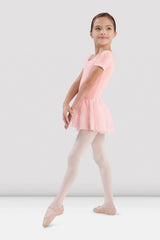 Girls light pink skirted leotard with short sleeves for ballet