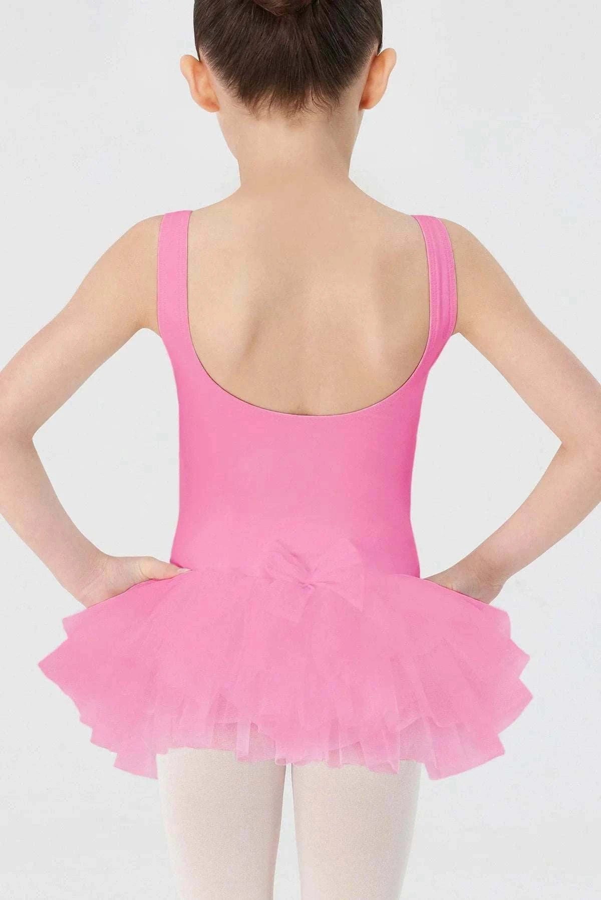 Girl's tutu skirted leotard dress with bow and layered tulle