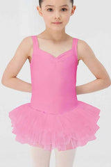 Girl's tutu skirted leotard dress with bow and layered tulle