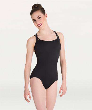 31633-Angie Camisole Leotard With Cross Strap Open Back-37-BLACK - Artiste  Claude dancing shop