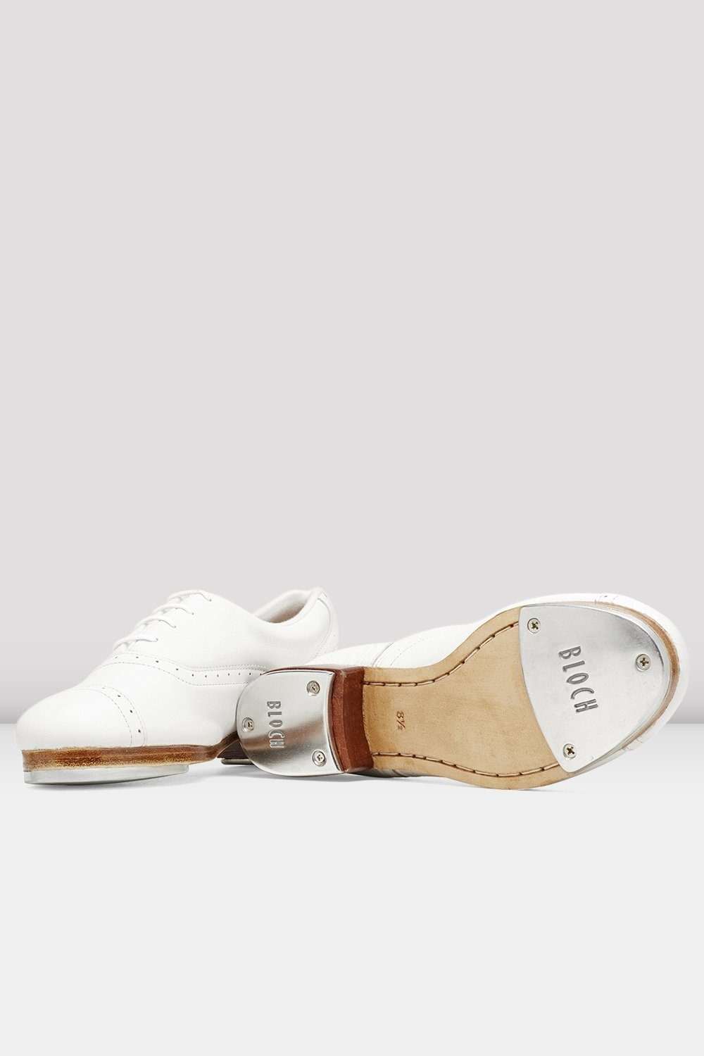 Jason Samuels Smith ladies white leather tap shoes with Bloch branding
