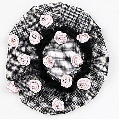 Satin Roses With Stones Bun Cover Hair Accessories Dasha Designs Black 